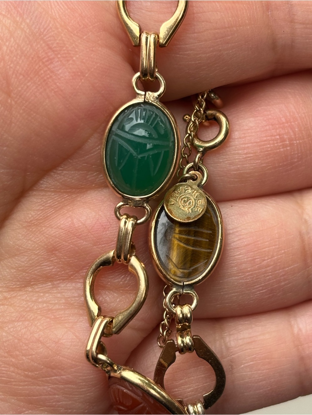 Vintage Scarab Bracelet 12K Gold Filled Egyptian Revival Multi Stone 7” - Picture 2 of 4